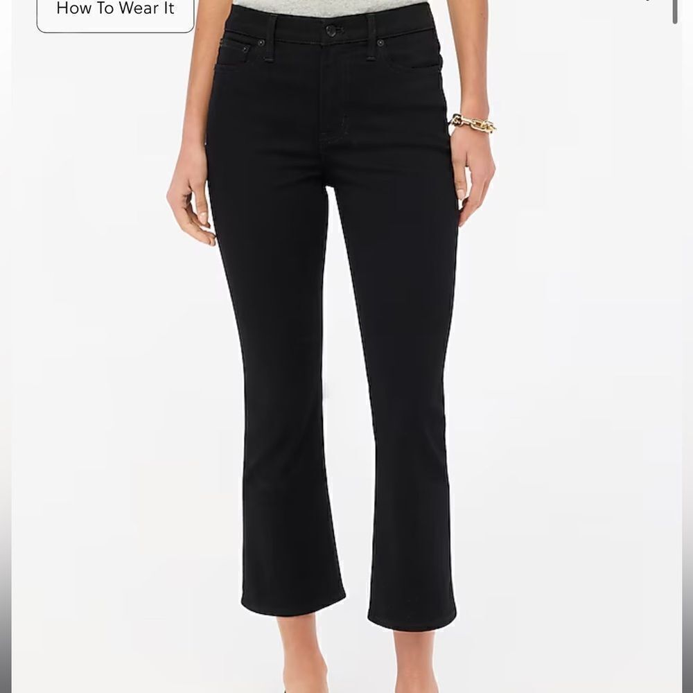 J. Crew Factory Flare crop black jean in all-day stretch